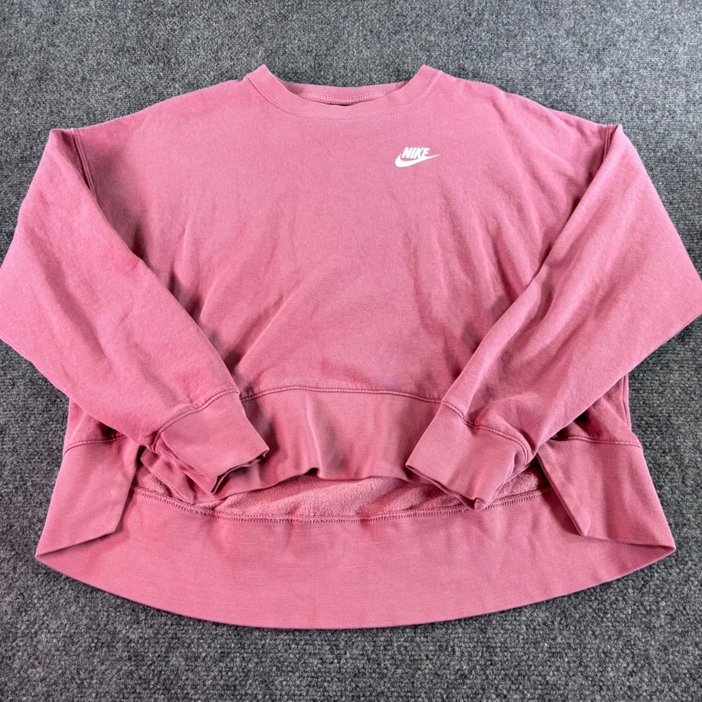 Nike Sweatshirt Womens XS Pink Cropped Fleece Pullover High Low BV4112-645 Sport